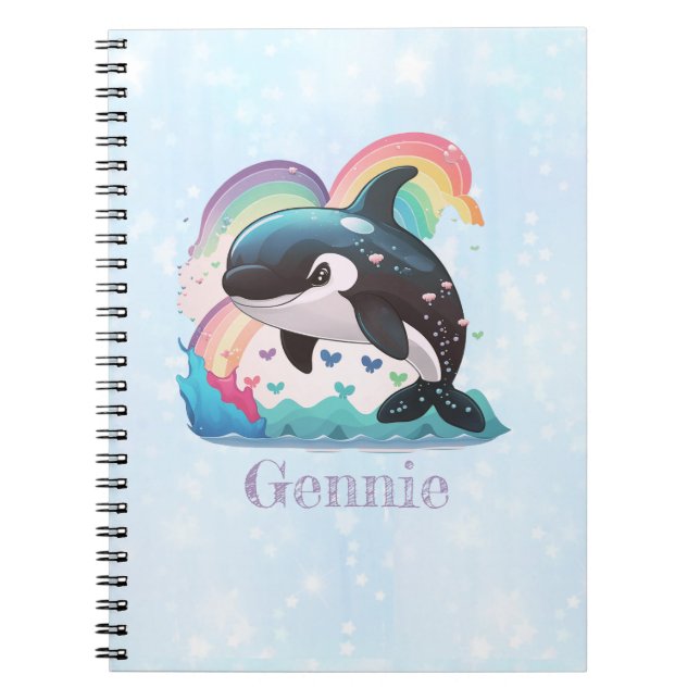 Carnet Cute Kawaii Orca Killer Whale Rainbows Papillons (Devant)