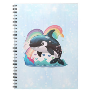 Carnet Cute Kawaii Orca Killer Whale Rainbows Papillons