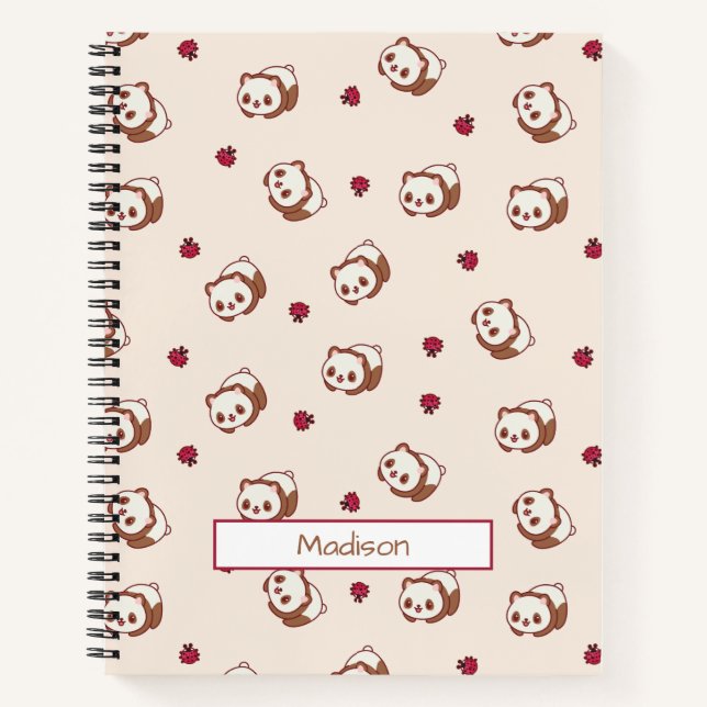 Carnet Cute Kawaii Panda Motif beige Personnalisé (Devant)