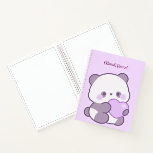 Carnet Cute Kawaii Pastel Violet Panda avec Cœur Personna