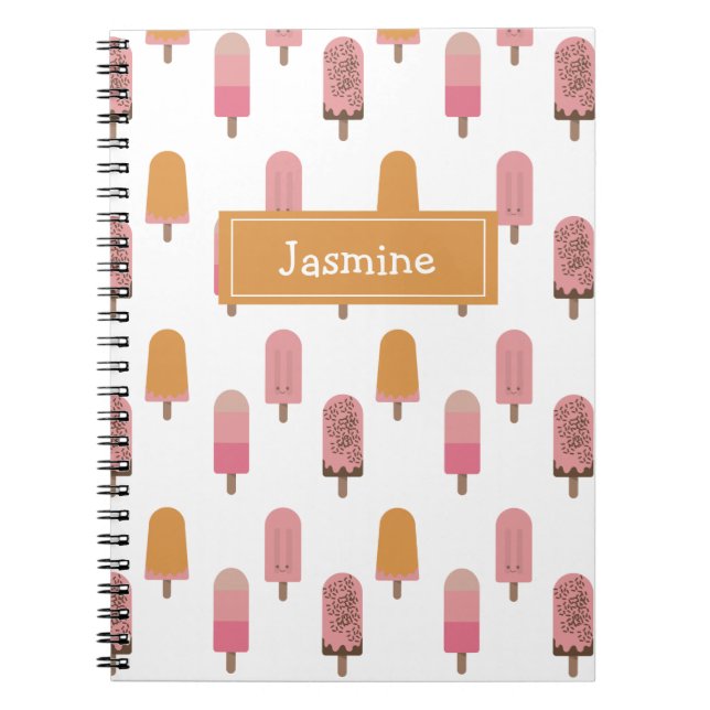 Carnet Cute Kawaii Popsicle Pops glacé Lolly Pink Monogra (Devant)