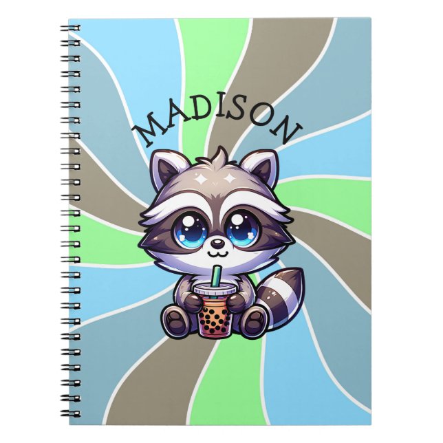 Carnet Cute Kawaii Raccoon avec thé bulle Personnalisé (Devant)