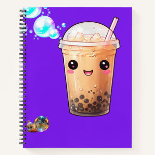 Carnet Cute Kawaii Souriant Boba Tea sur Purple