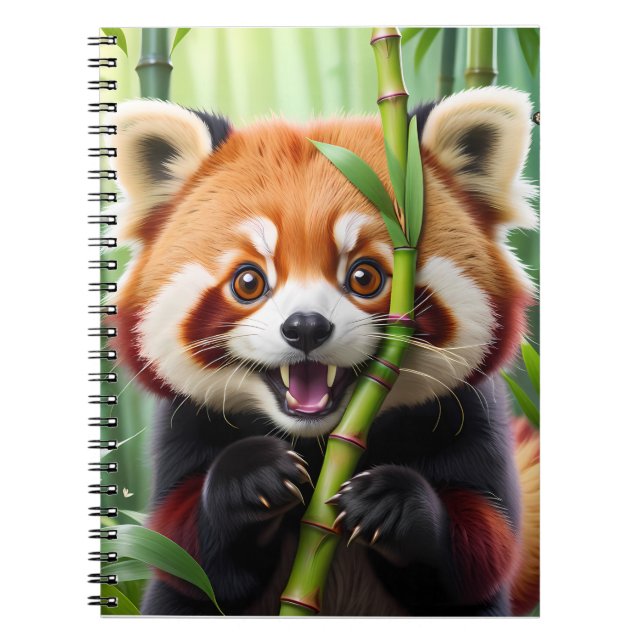 Carnet Cute Kawaii style Panda rouge avec un grand sourir (Devant)