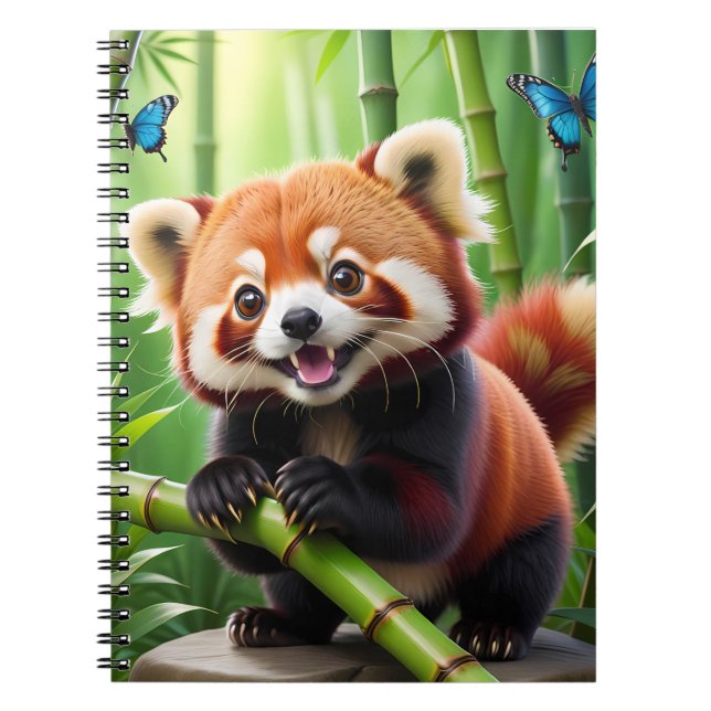 Carnet Cute Kawaii style Panda rouge dans une forêt de Ba (Devant)