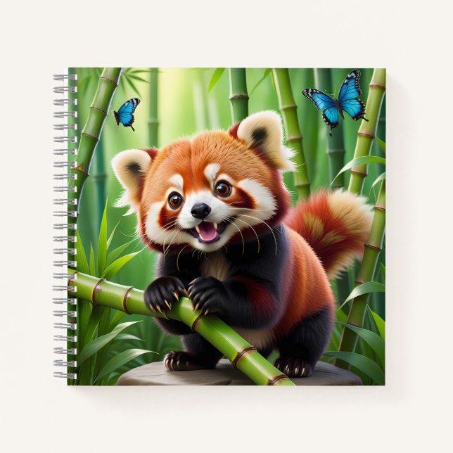 Carnet Cute Kawaii style Panda rouge dans une forêt de Ba (Devant)
