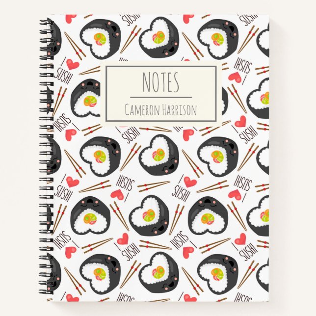 Carnet Cute Kawaii Sushi Motif Whimsical Personnalisé (Devant)