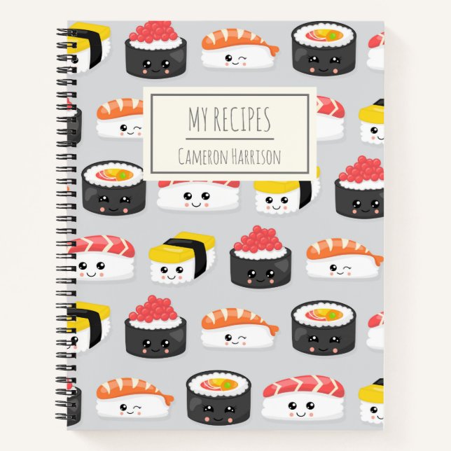 Carnet Cute Kawaii Sushi Recette Personnalisée Enfants (Devant)