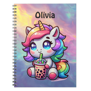 Carnet Cute Kawaii Unicorne avec thé bulle Personnalisé