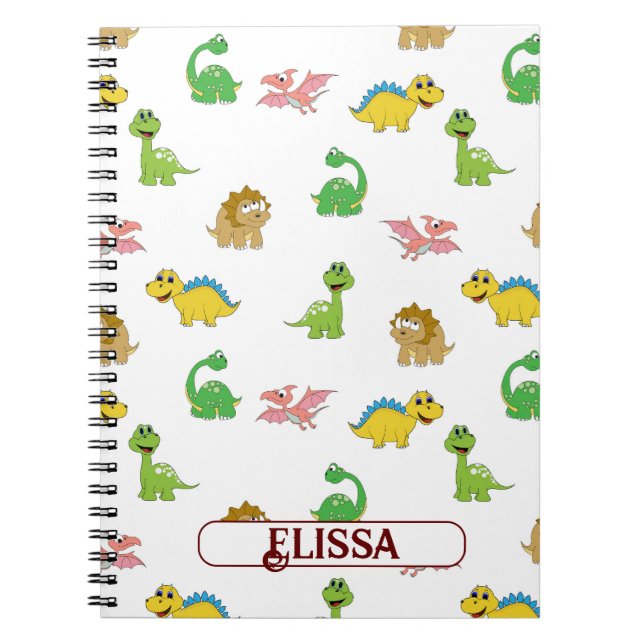 Carnet Cute Kids Dinosaur Animal Motif Aquarelle Nom (Devant)