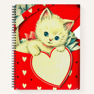 Carnet Cute Kitten Coeur Vintage Chat Retro Kitty