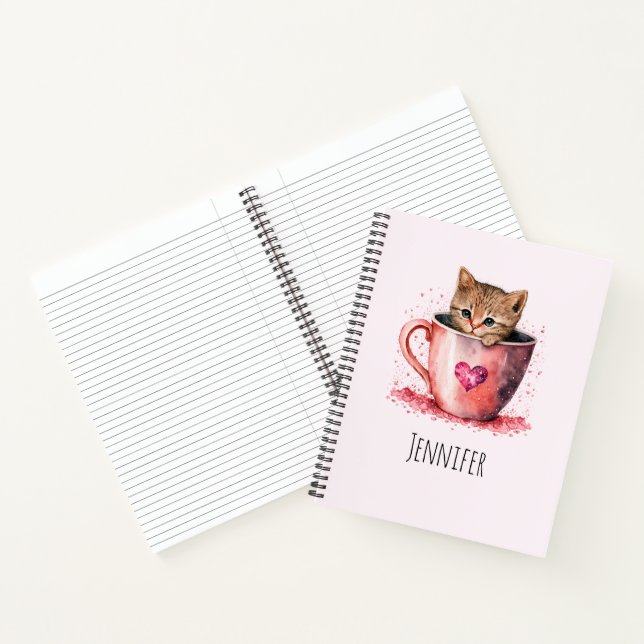 Carnet Cute Kitten dans un Teacup avec les coeurs (Intérieur)