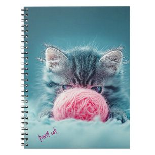 Carnet Cute Kitten Jouer avec balle en laine rose