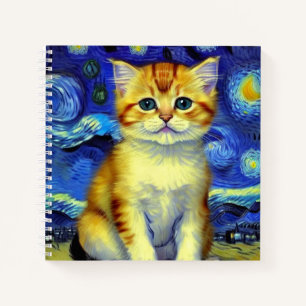 Carnet Cute Kitten Starry Night Van Gogh