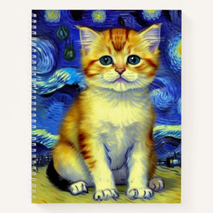 Carnet Cute Kitten Starry Night Van Gogh