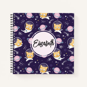 Carnet Cute Kitty Chat Astronauts Motif