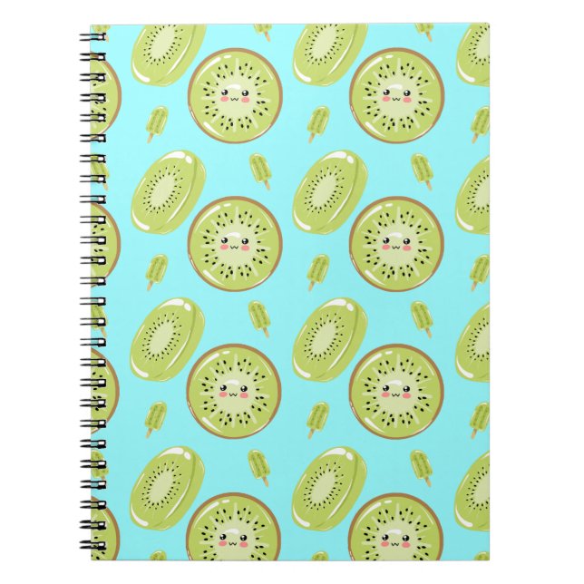 Carnet Cute Kiwi Fruit Bleu Motif frais d'été Kawaii (Devant)