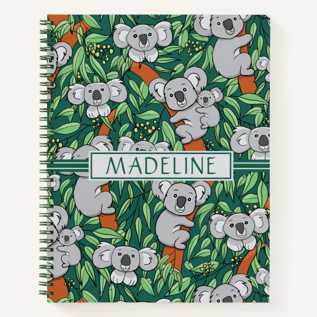 Carnet Cute Koala Motif Personnalisé Hunter Green (Devant)