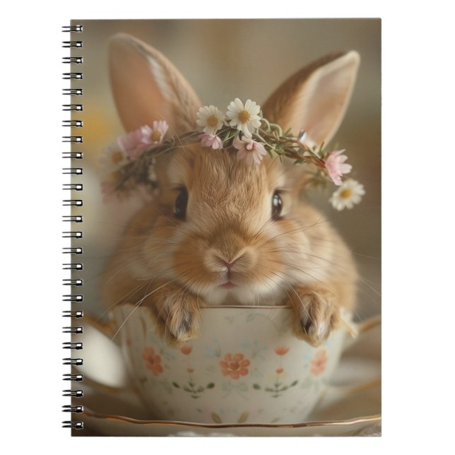 Carnet Cute lapin avec couronne de fleur dans une tasse (Devant)