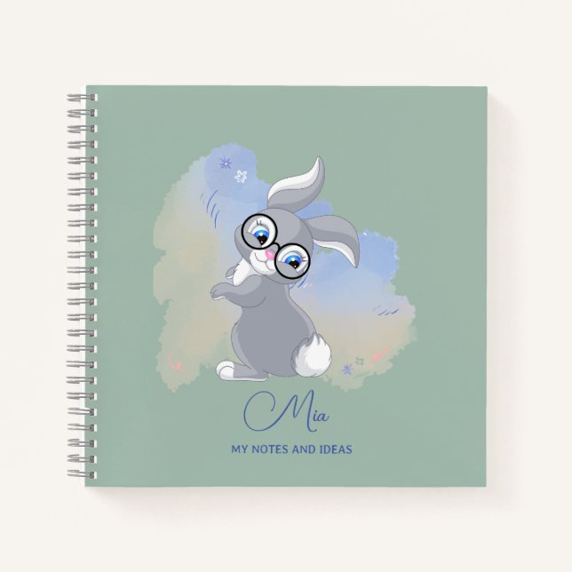 Carnet Cute lapin et lunettes Personnalisé (Devant)