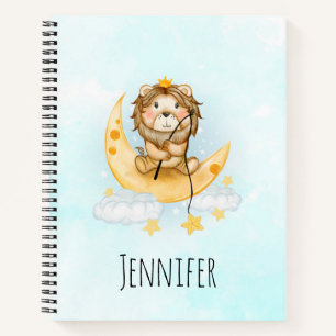 Carnet Cute Lion Pêche sur l'aquarelle de la lune