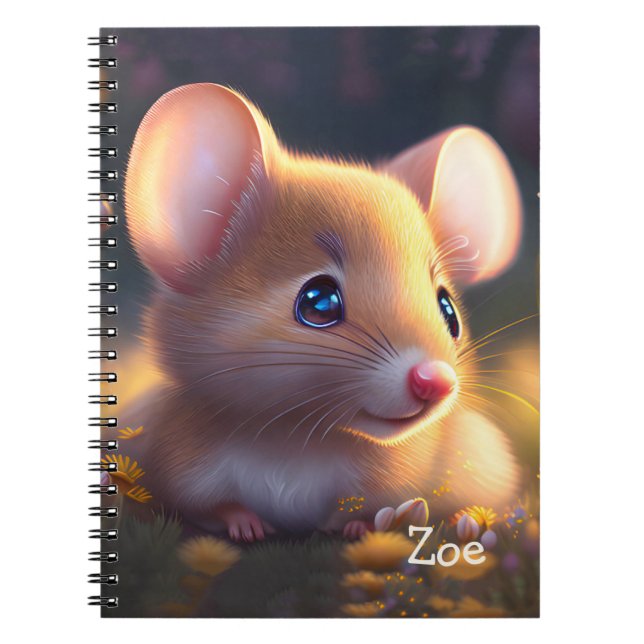 Carnet Cute little mouse in a flower meadow, custom  (Devant)