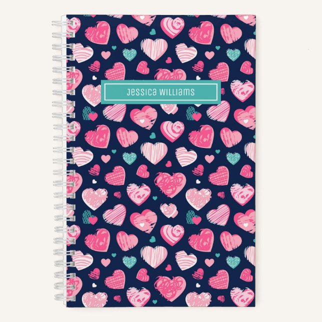 Carnet Cute Love Sweet Heart Motif Marine bleu rose (Recto)