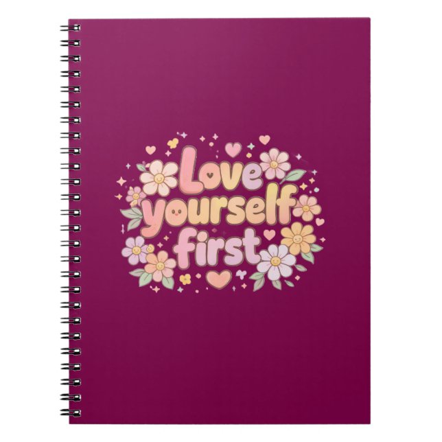 Carnet Cute Love Yourself Floral Quote Design | Gift Bag (Devant)