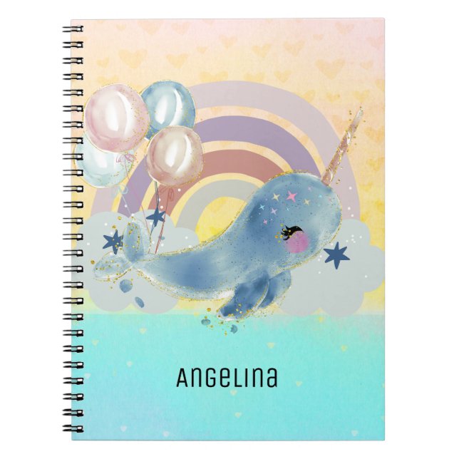 Carnet Cute Magique Mer Unicorne Nom personnalisé (Devant)
