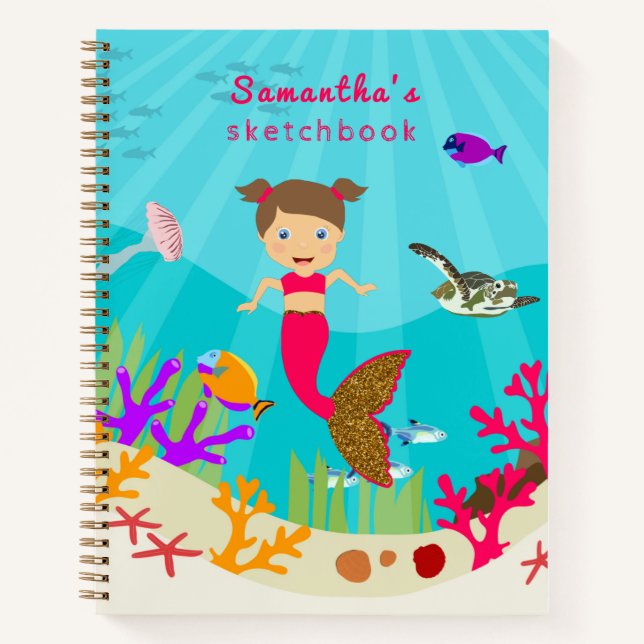 Carnet Cute Mermaid Girl in Colorful Ocean Sketchbook (Devant)