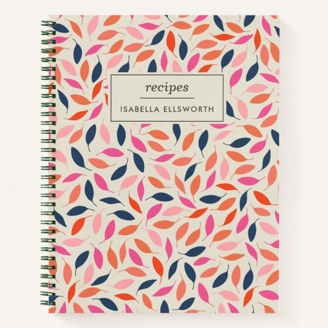 Carnet Cute Moderne Feuille Rose Bleu Personnalisé Recett (Devant)