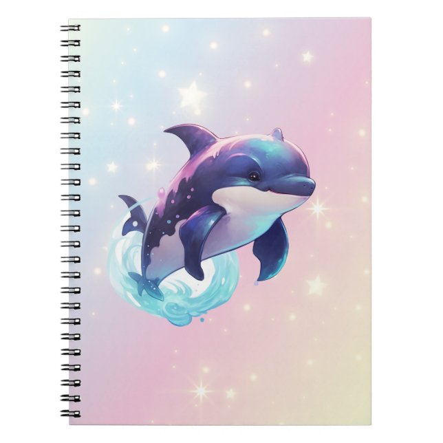 Carnet Cute moderne Kawaii Orca tueur baleine rose et ble (Devant)