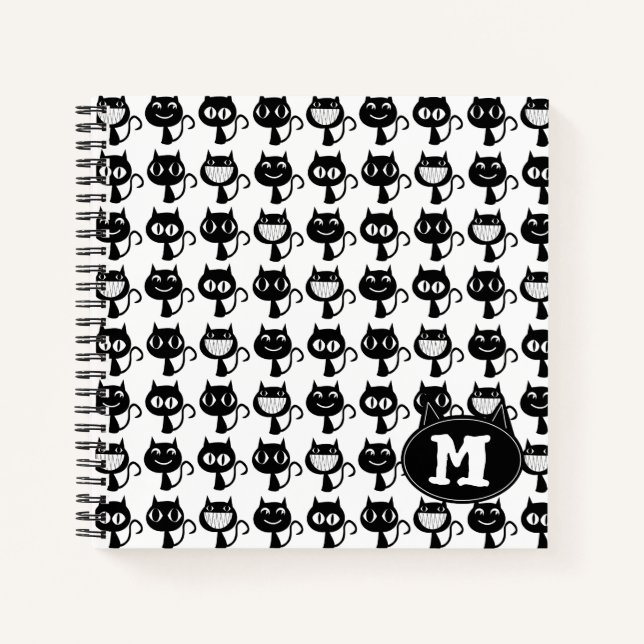 Carnet Cute Monogramme Black Cat Expressions Motif (Devant)