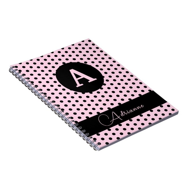 Carnet Cute Monogrammed Pois rose et noir (Créateur téléchargé)