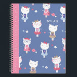 Carnet Cute Motif de chats français Bleu Croquis personna<br><div class="desc">Grand carnet de croquis avec motif mignon de chic tendance voyageant chats français en rose et bleu,  personnalisé avec votre nom.</div>