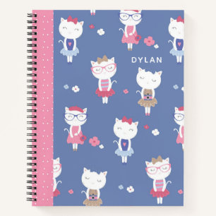 Carnet Cute Motif de chats français Bleu Croquis personna