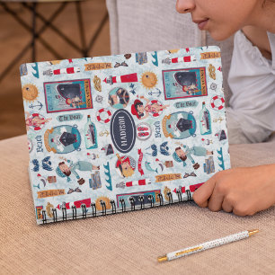 Carnet Cute Nautique bleu rouge océanique motif girly