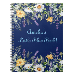 Carnet Cute Navy Blue Boho Fleurs sauvages Personnalisé