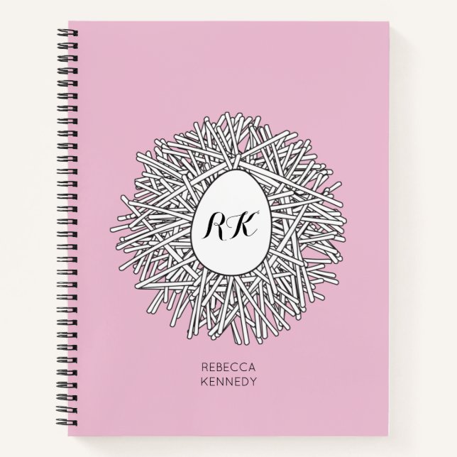Carnet Cute Nid & Oeuf Initiales et nom personnalisés ros (Devant)