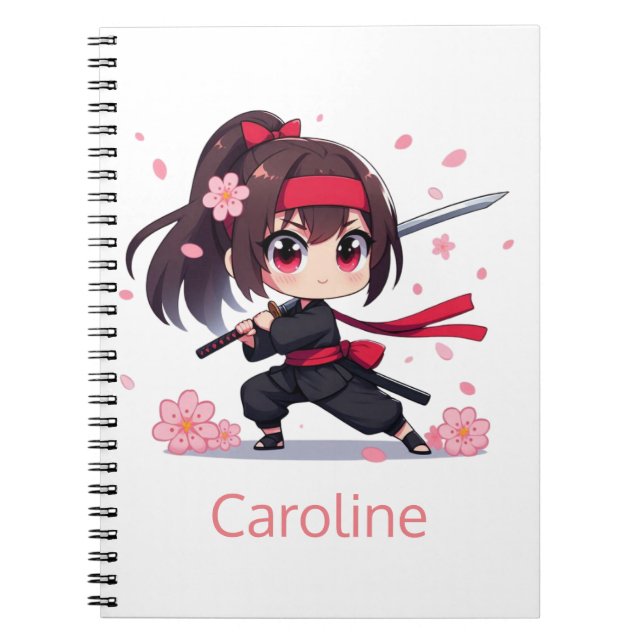 Carnet Cute ninja guerrière fille en fleur (Devant)
