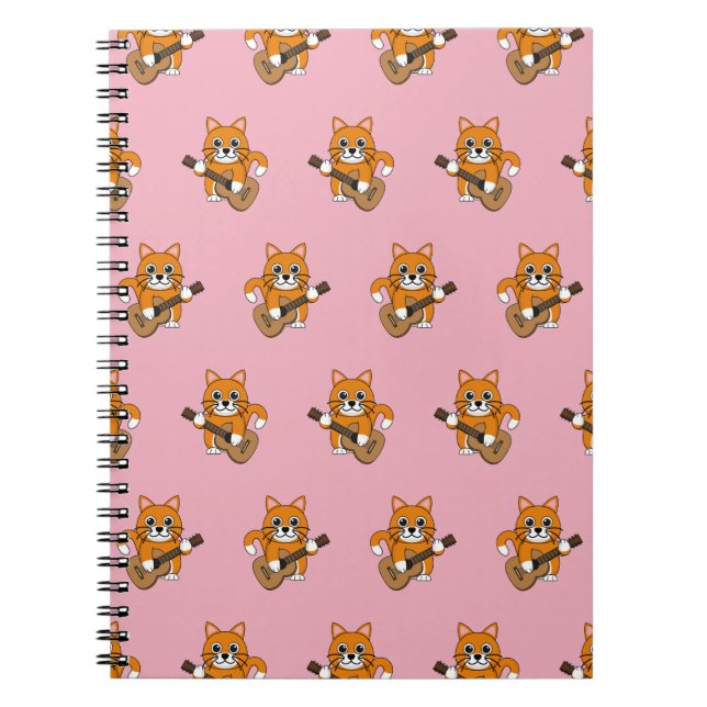Carnet Cute Orange Chat Blanc Jouer Caricature Guitare (Devant)