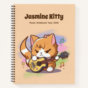 Carnet Cute Orange Chat Jouer Guitare (Personnaliser)