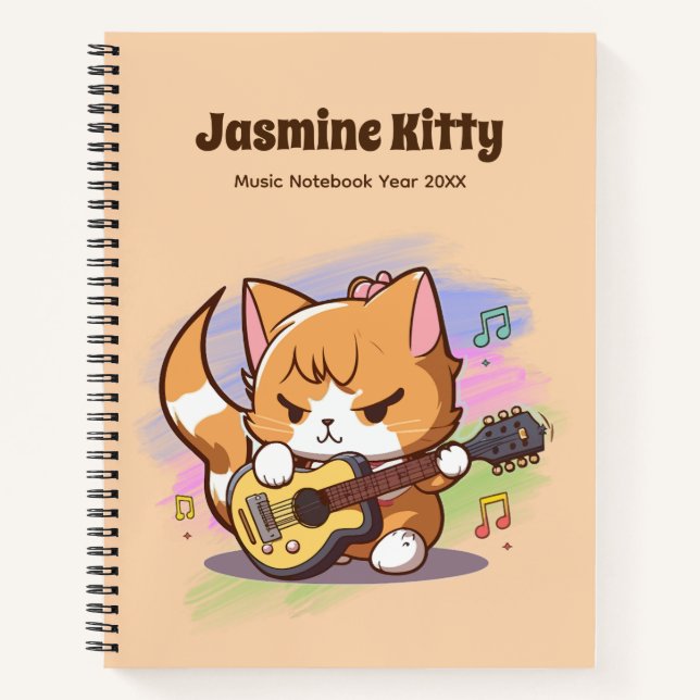 Carnet Cute Orange Chat Jouer Guitare (Personnaliser) (Devant)