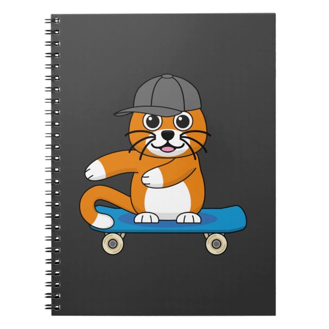 Carnet Cute Orange Chat sur Skateboard Cartoon (Devant)