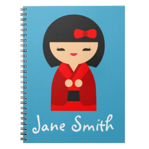 Carnet Cute orange Kokeshi Japanese dolls