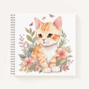 Carnet Cute orange Tabby Kitten avec fleurs de printemps