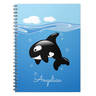 Carnet Cute Orca Whale en Océan avec nom personnalisé