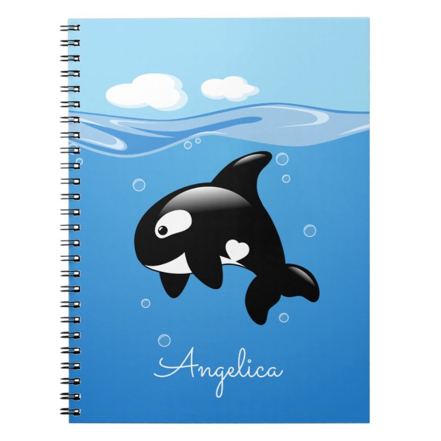 Carnet Cute Orca Whale en Océan avec nom personnalisé (Devant)