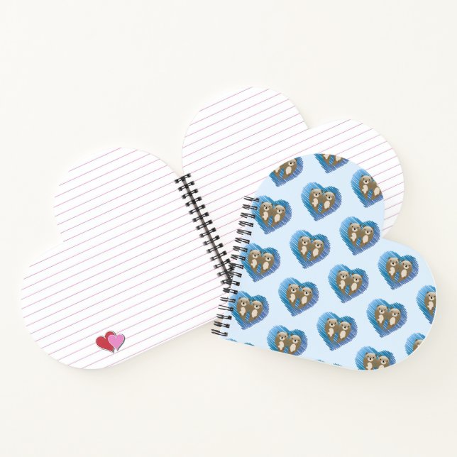 Carnet Cute Otters et Blue heart Arrière - plan (Intérieur)