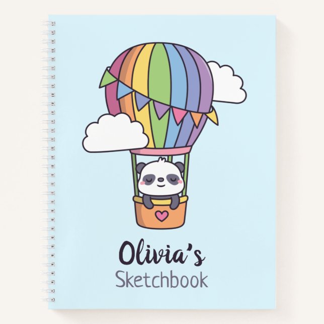 Carnet Cute Panda Dans Rainbow Hot Air Balloon Sketbook (Devant)